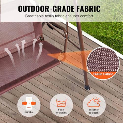 VEVOR 3-Seat Patio Swing Chair, Converting Canopy Swing, Outdoor Patio Porch with Adjustable Canopy, Removable Thick Cushion and Alloy Steel Frame, for Balcony, Backyard, Poolside, Brown