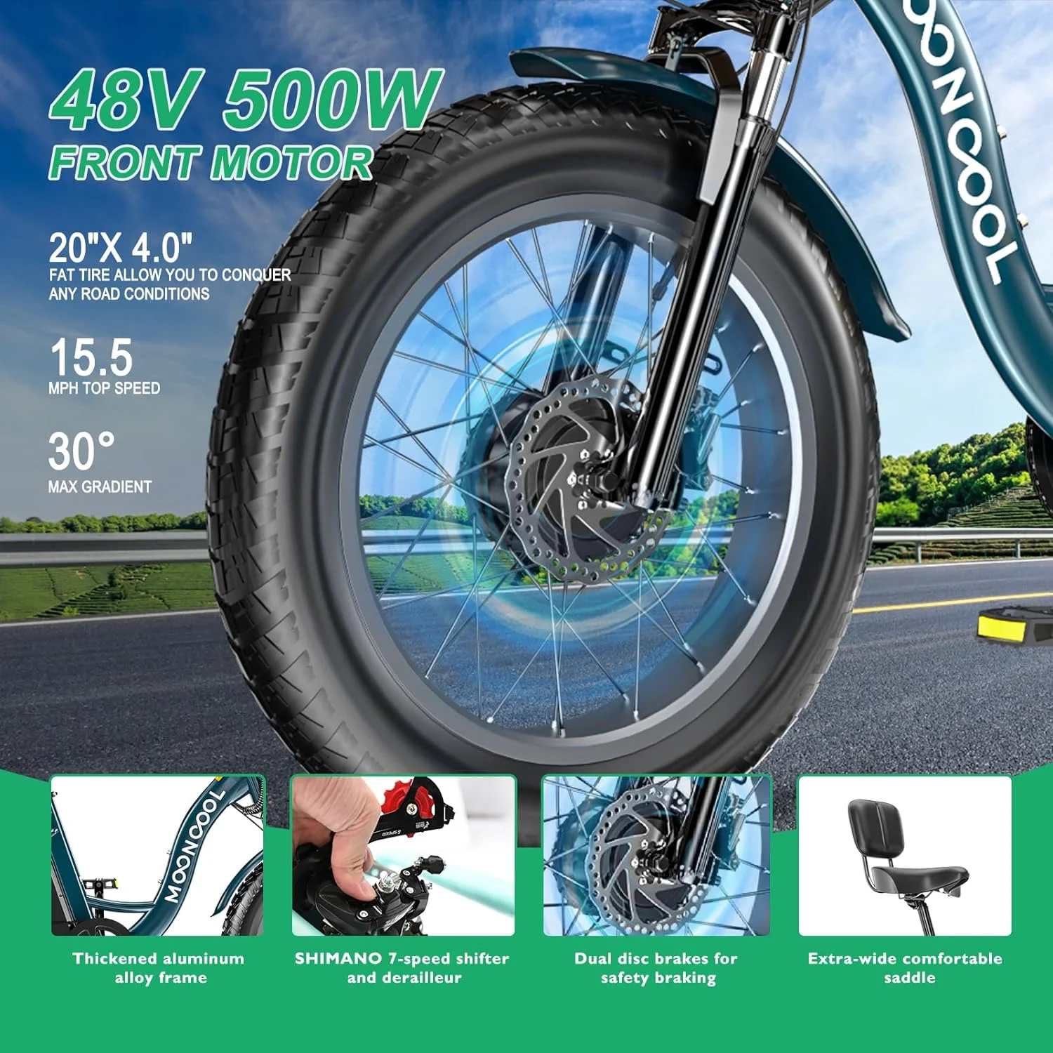 MOONCOOL Electric Tricycle for Adults, 20" x 4.0 Fat Tire Electric Trike, 7 Speed 750W Motorized 3 Wheel Electric Bicycle with Front & Rear Basket Basket, Suspension Fork - Curated Treasures Market