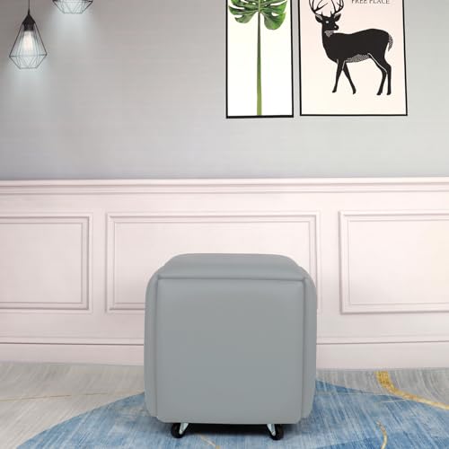 5 in 1 Nesting Ottoman Cube Chair, Stackable Stools, Leather Square Ottoman Bench, Foot Stool with Wheels for Living Room,Dining Room 15.75x15.75x16.54 inches