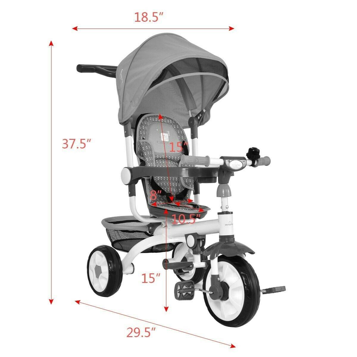 4-in-1 Detachable Baby Stroller Tricycle with Round Canopy