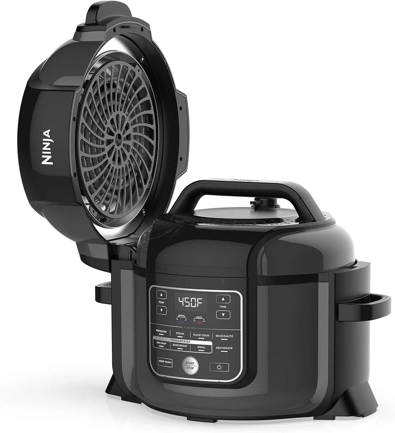 Ninja OP301 Foodi 9-in-1 Pressure, Broil, Dehydrate, Slow Cooker, Air Fryer, and More, with 6.5 Quart Capacity and 45 Recipe Book, and a High Gloss Finish