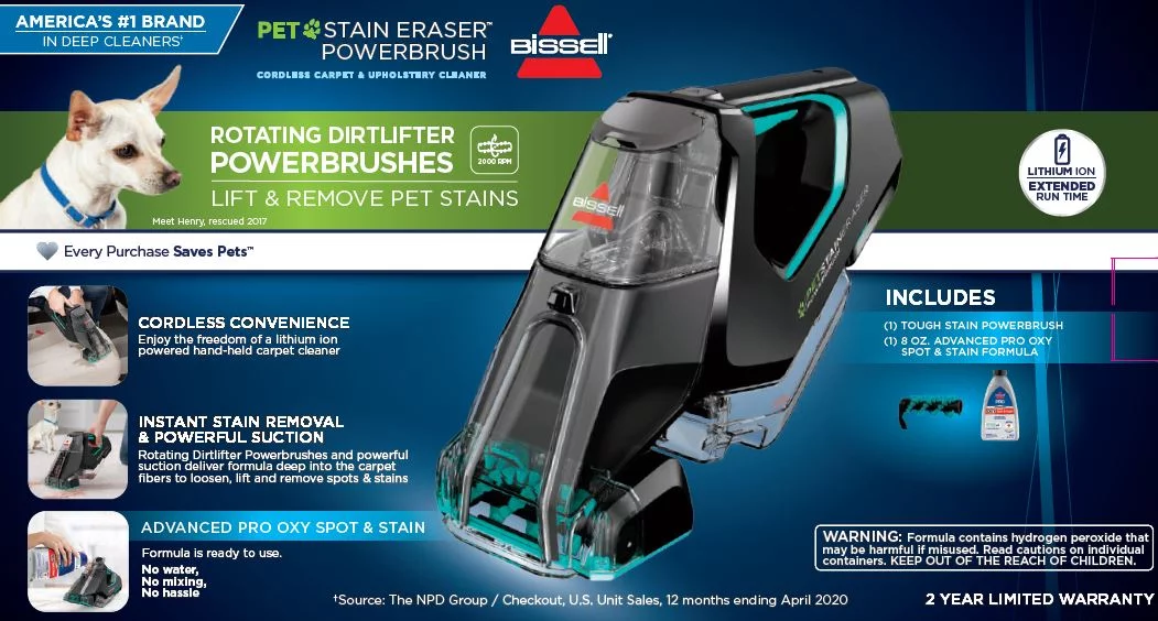 Bissell Pet Stain Eraser PowerBrush Portable Carpet Cleaner - 2842