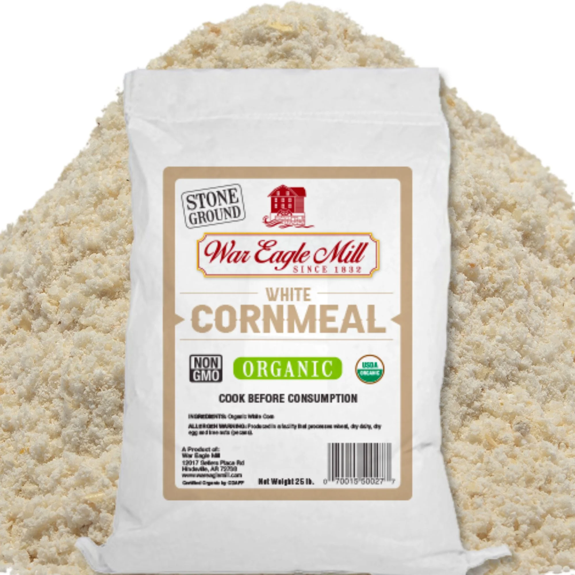 War Eagle Mill White Cornmeal, Organic and Non-GMO 25 Pound Bag (25 lb.) - Curated Treasures Market