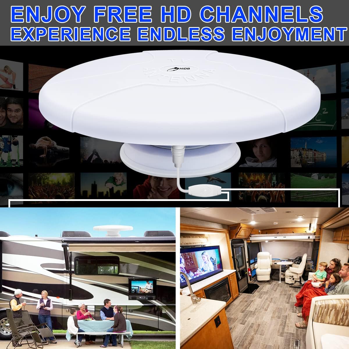 RV TV Antenna Amplified Digital HD TV Antenna with Long Range Reception, Magnetic Base for Easy Installation - for Camper, RV Trailer Truck Caravan Boat