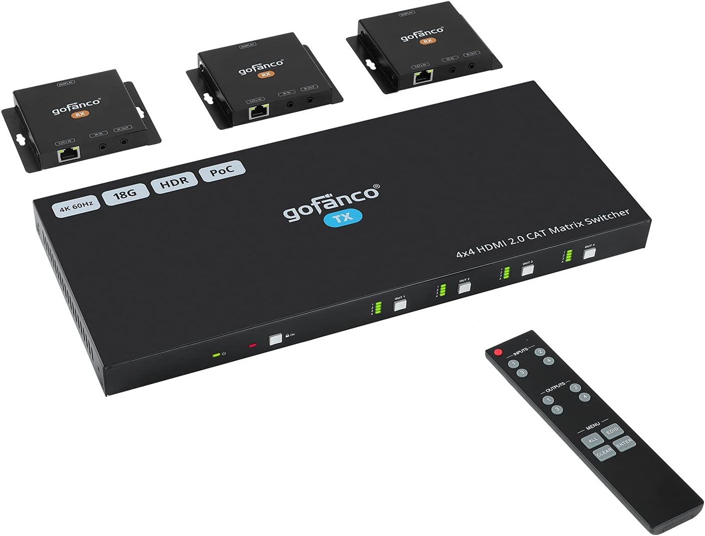 gofanco Prophecy 1x2 HDMI Extender Splitter Full HD 1080p Over Cat5e/Cat6/Cat7 Ethernet Cable with HDMI Loopout - Up to 50m/165ft - EDID Management, Bi-Directional IR Remote Control (1 in 2 Out)