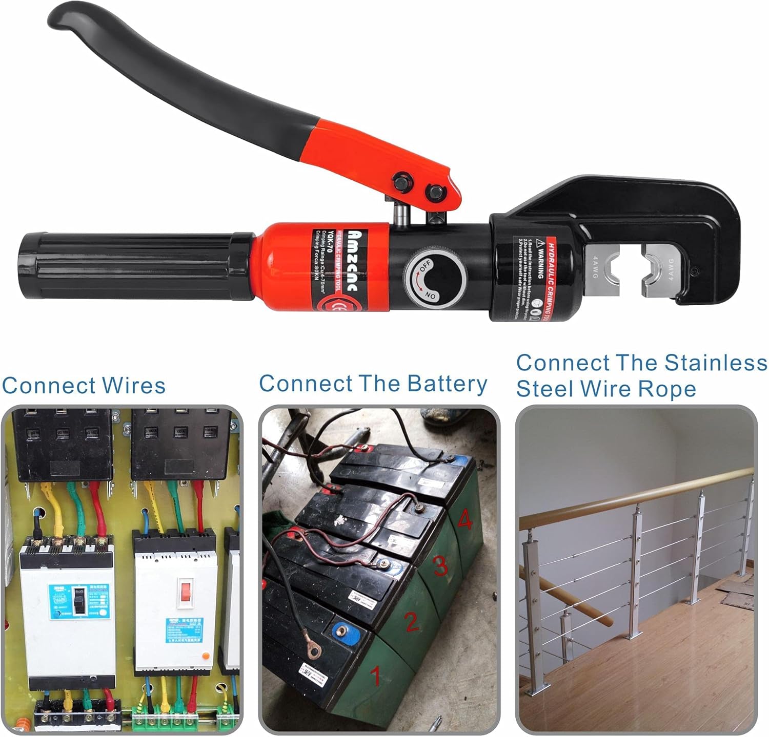 AMZCNC Hydraulic Wire Battery Cable Lug Terminal Crimper Crimping Tool 12 AWG to 00 (2/0) Electrical Terminal Wire Crimping Plier Kit,Marked with AWG Pack of 2