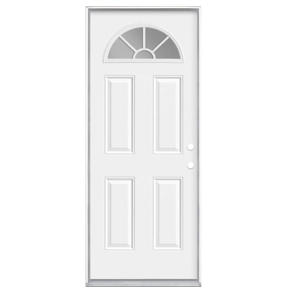 Masonite 32 in. x 80 in. Premium Fan-Lite Left Hand Inswing Primed Steel Prehung Front Exterior DOOR, Primed White