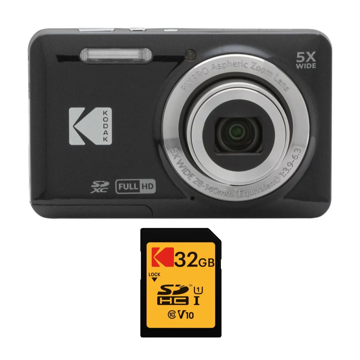 Kodak PIXPRO Friendly Zoom FZ55 Digital Camera (Black) with 32GB Memory Card - Curated Treasures Market