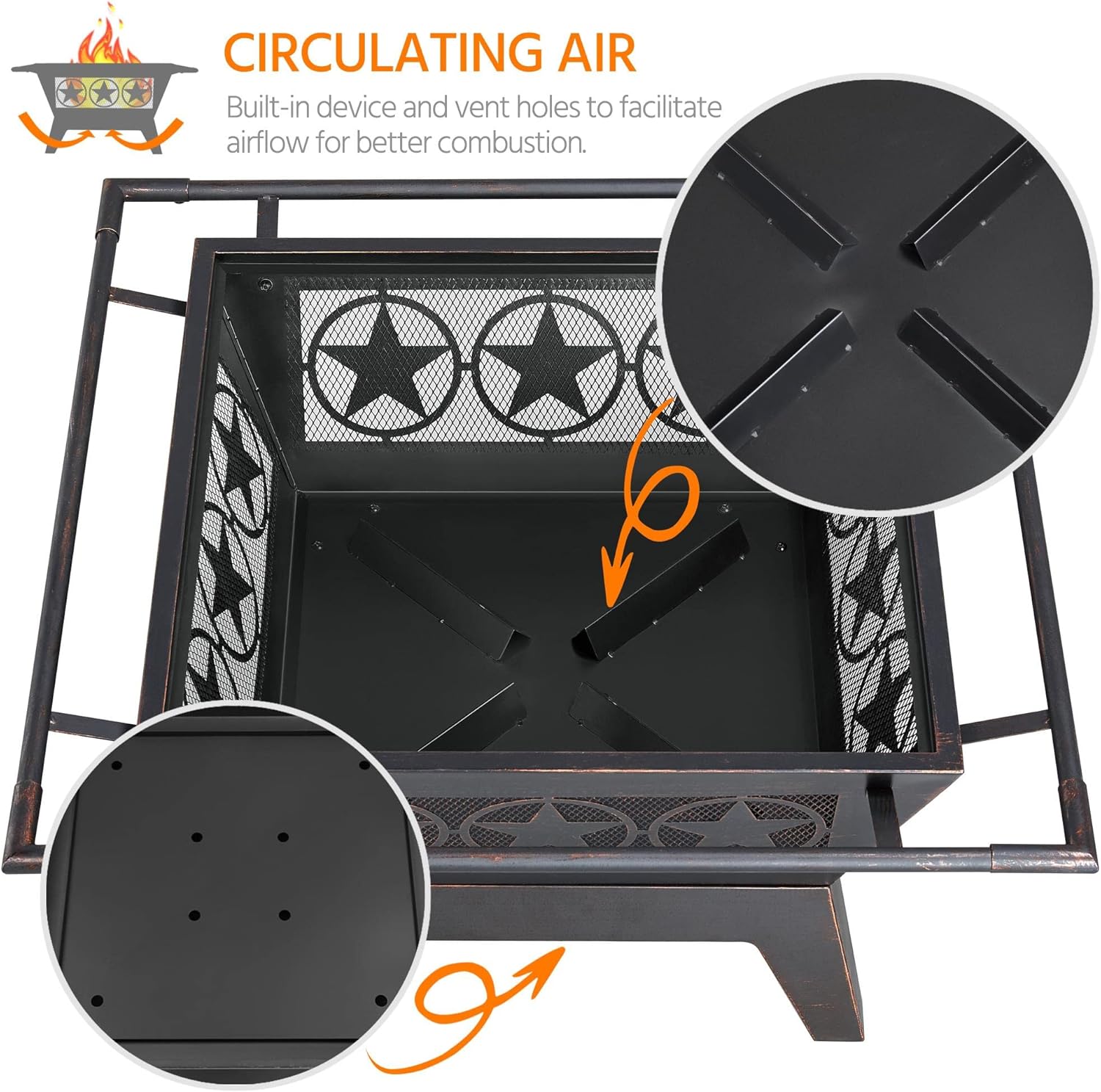 Yaheetech Fire Pit 32in Fire Pits for Outside Outdoor Fireplace Large Square Wood Burning Fire Pit Heavy Duty for Patio BBQ Camping Bonfire with Spark Screen, Mesh Cover, Poker