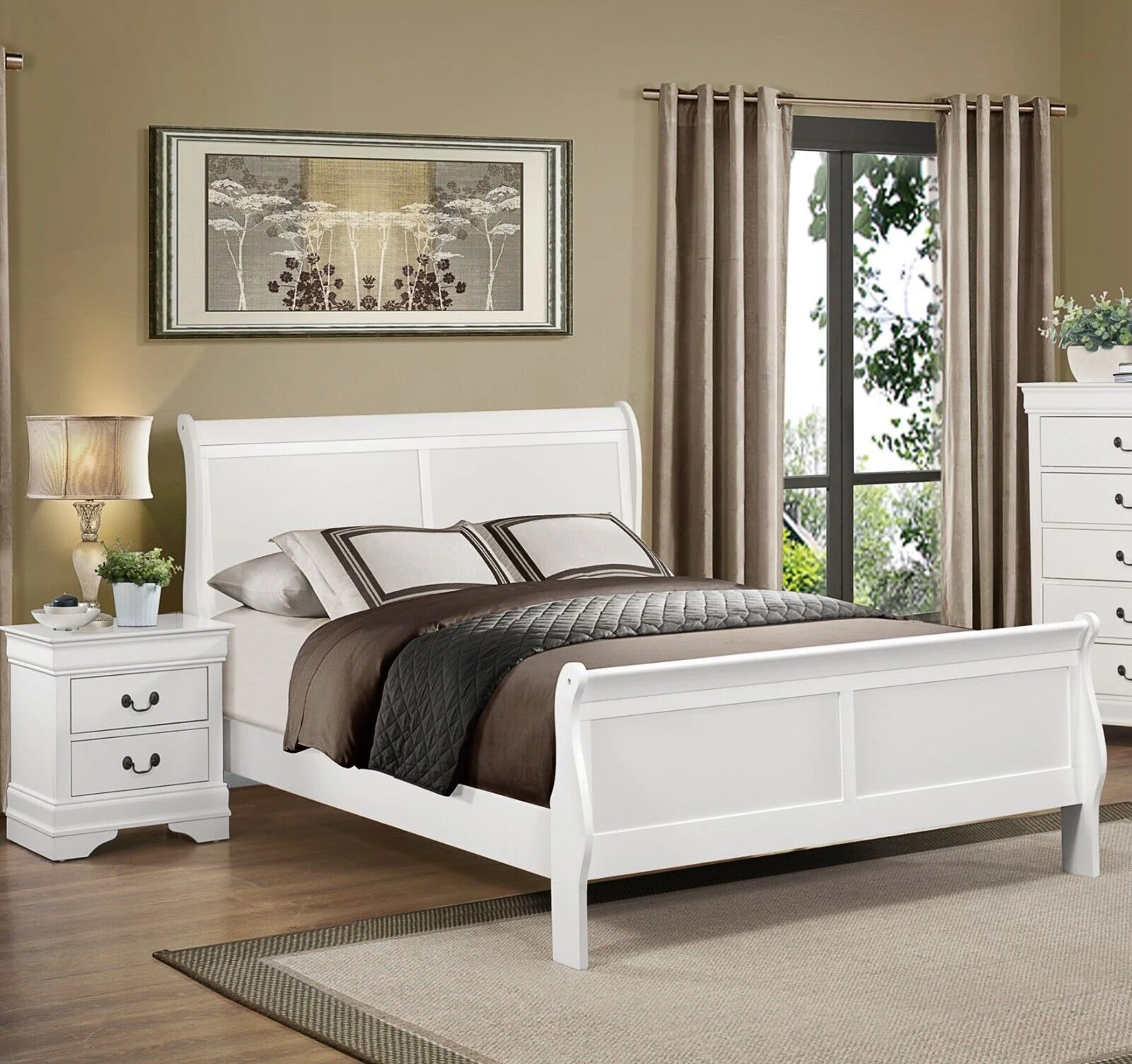 Classic Louis Philippe Style Bedroom 4pc Set Full Bed Nightstand Dresser Mirror Traditional White Finish Furniture