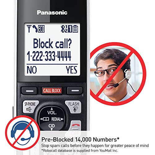 Panasonic Cordless Phone with Advanced Call Block, One-Ring Scam Alert, and 2-Way Recording with Answering Machine, 4 Handsets - KX-TGF944B (Black)