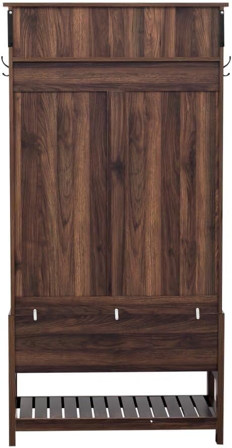 68.9" H Hall Tree with 6 Hooks and Hinged Lid, Coat Hanger, Entryway Bench, Storage Bench, 3-in-1 Design, 69INCH, for Entrance, Hallway,Brown