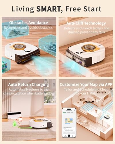 Robot Vacuum Cleaner, 22,000Pa Ultra-Strong Suction - Automatic Robot Vacuum for Pet Hair & Carpets, Tangle-Free Cleaning, Smart Mapping with LiDAR Navigation, App Controlled Vacuum Robot (V10)