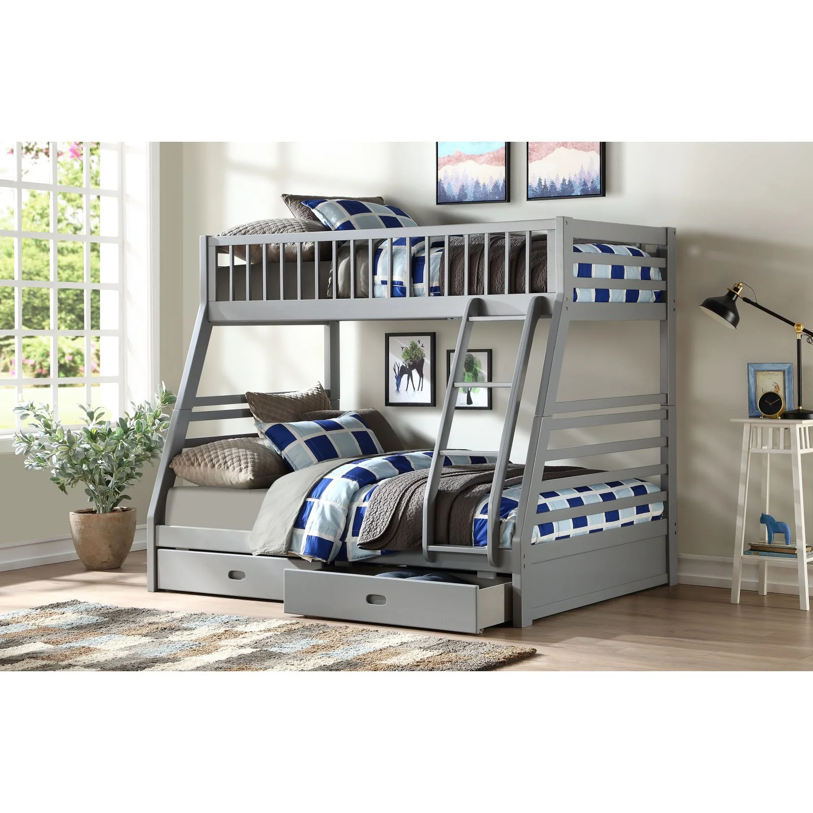 ACME Jason Twin over Full Bunk Bed with 2 Drawers in Gray