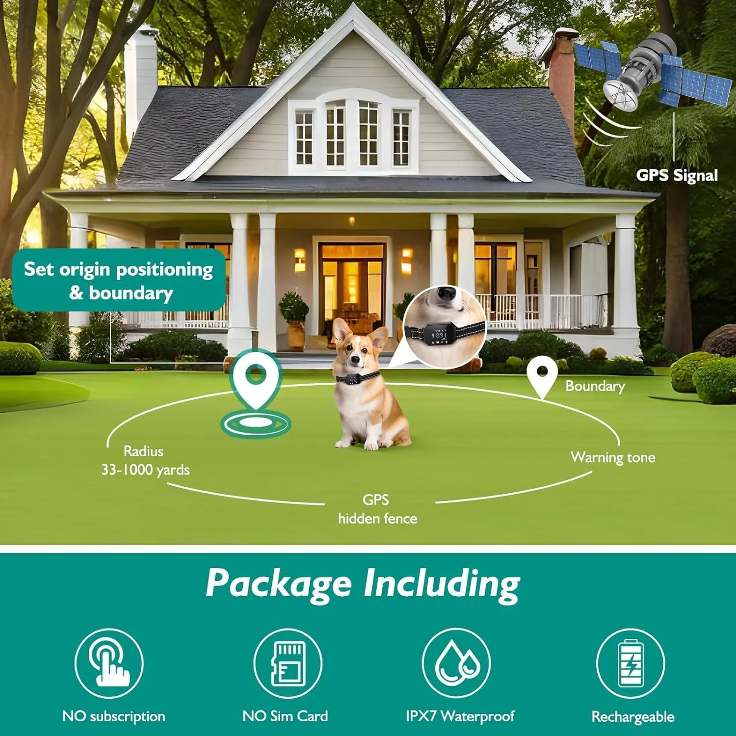 Wireless Dog Fence System for 2 Dogs -GPS Electric Dog Fence System with Stable Signal Boundary,Portable GPS Dog Perimeter Collar,Range Signal Up to 6560Ft.,Asdjustable & Suitable for All Dogs - Curated Treasures Market