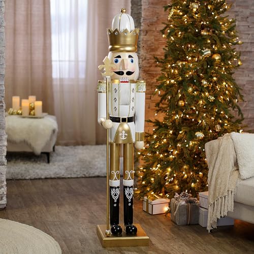Fun Express 3 Ft. Large Classic Green Wooden Holiday Nutcracker with Scepter, Festive Christmas Decoration