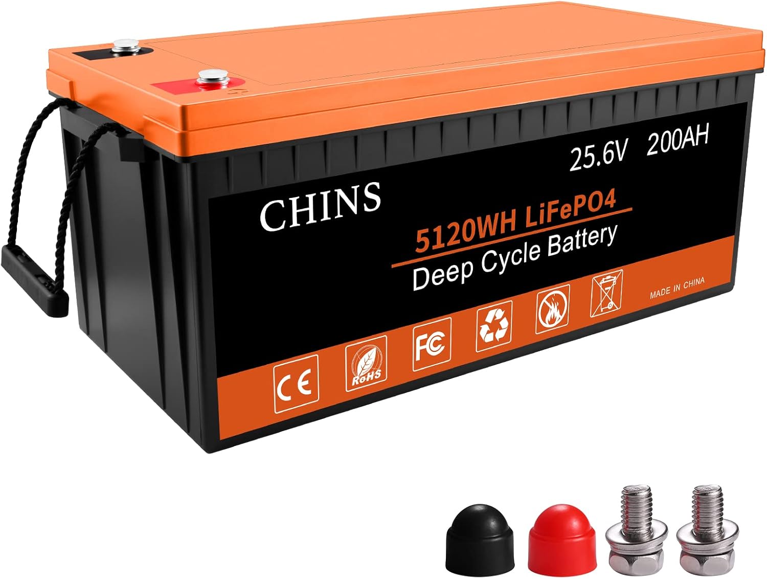 CHINS 12 Volt Battery | LiFePO4 Battery | 12V 100AH Lithium Battery | Built-in 100A BMS | Perfect for RV, Solar, Marine, Home Energy Storage and Off-Grid Applications etc.