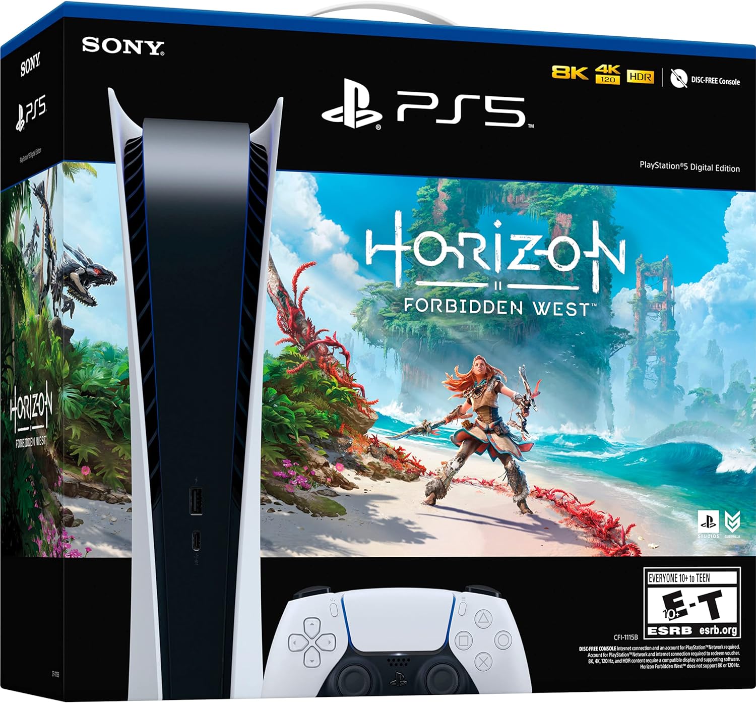 Sony PS5 Playstation 5 Digital Edition Console Horizon Forbidden West Bundle - 16GB GDDR6 Memory, Ultra-High Speed 825GB SSD, WiFi 6, Bluetooth 5.1, Ethernet, 4K-TV Gaming, Tempest 3D AudioTech