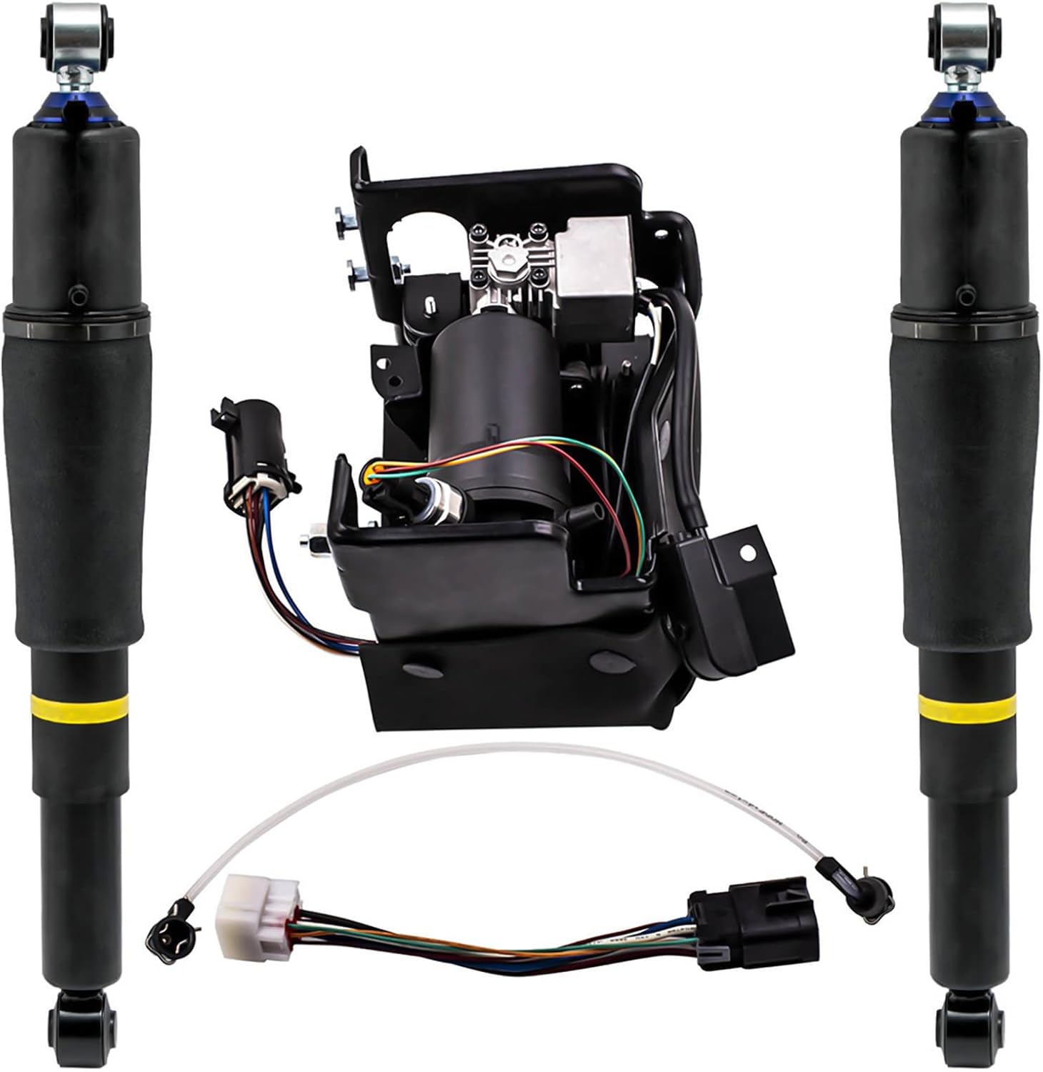 Pair Rear Air Shocks Suspension Strut + Air Compressor for Chevy Tahoe Suburban 1500 for GMC Yukon for Cadillac Escalade SUV 2000-2014 25979391