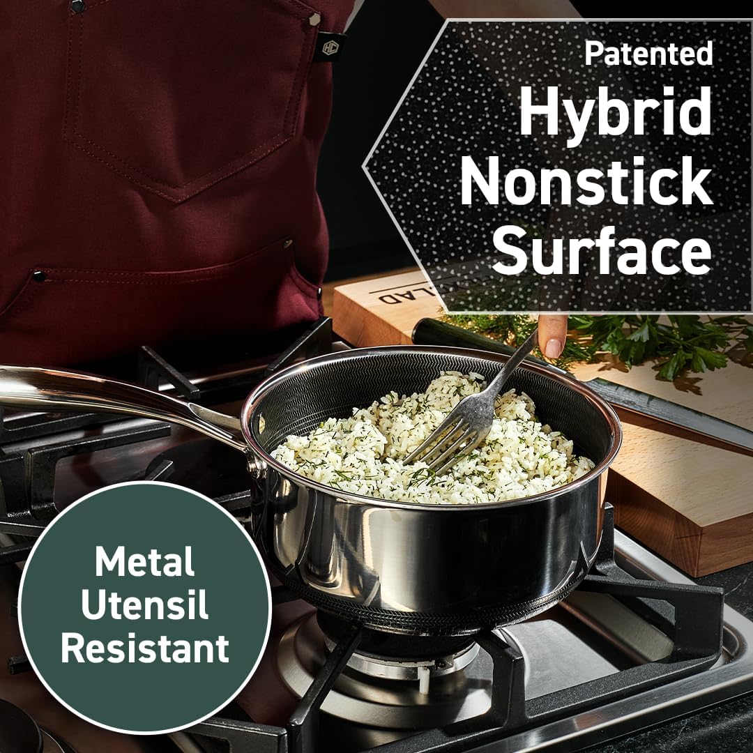 HexClad 13 Piece Hybrid Stainless Steel Cookware Set - 6 Piece Frying Pan Set, 6 Piece Pot Set and 7 Quart Pot Deep Fryer, Stay Cool Handles, Induction Ready