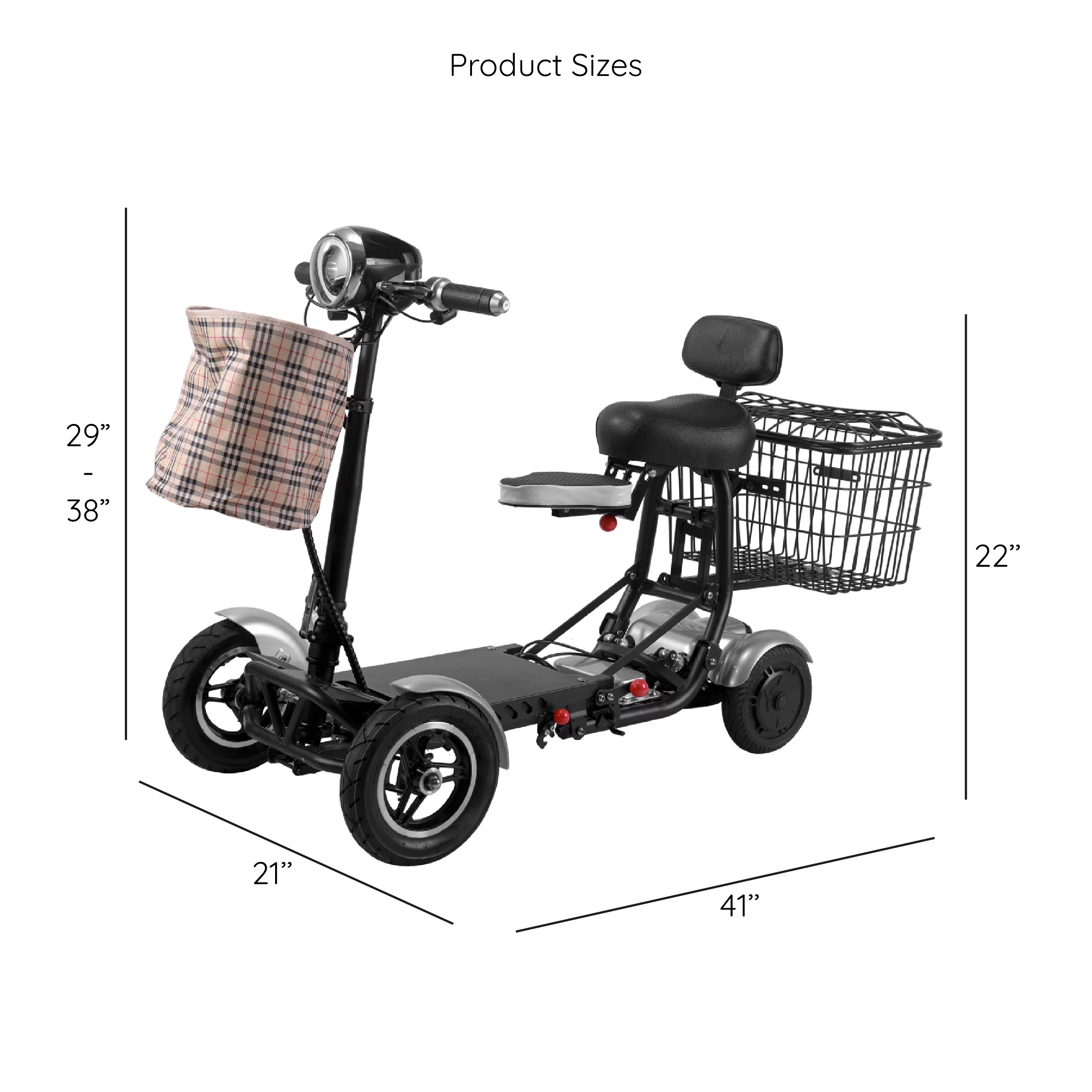Bangeran Electric Mobility Scooter, 4 Wheel Foldable Portable, Up to 12 Miles - Blue