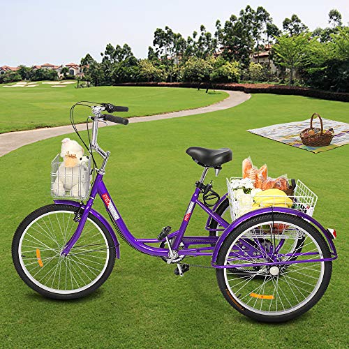PEXMOR Adult Tricycle 7 Speed, 24/26 Inch 3 Wheel Bikes Tricycle for Adults, Adult Trike for Women/Men/Seniors, Three Wheel Cruiser Bike w/Folding Front & Rear Basket for Shopping/Recreation/Picnic