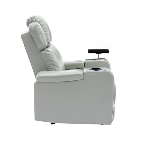 PU Electric Recliner Chair with Cooling Cup Holder Bluetooth Speaker LED Lights USB Ports Tray Table and Arm Storage Theater Seating for Home (Black)