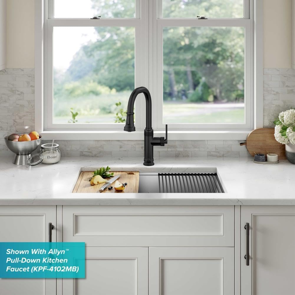 KRAUS Kore 28 Inch Undermount Workstation 16 Gauge Stainless Steel Single Bowl Stainless Steel Kitchen Sink with Accessories, KWU110-28