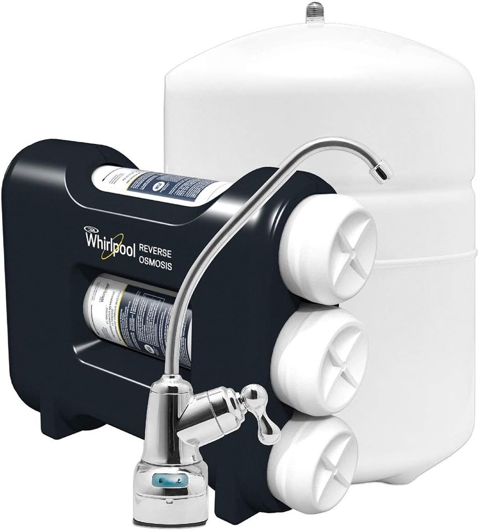 Whirlpool WHAROS5 Reverse Osmosis Water Filtration System, 14" deep x 13" Wide x 15 inches Tall, Blue & WHEERM Replacement Membrane, Single Unit, White