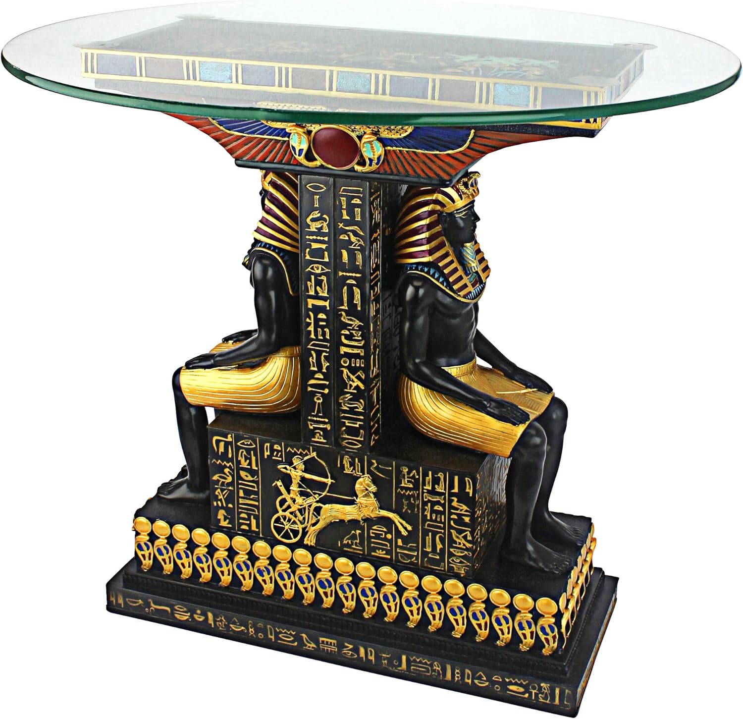 Design Toscano TUT The Egyptian Pharaoh Glass-Topped Sculptural Table, Single, Full Color