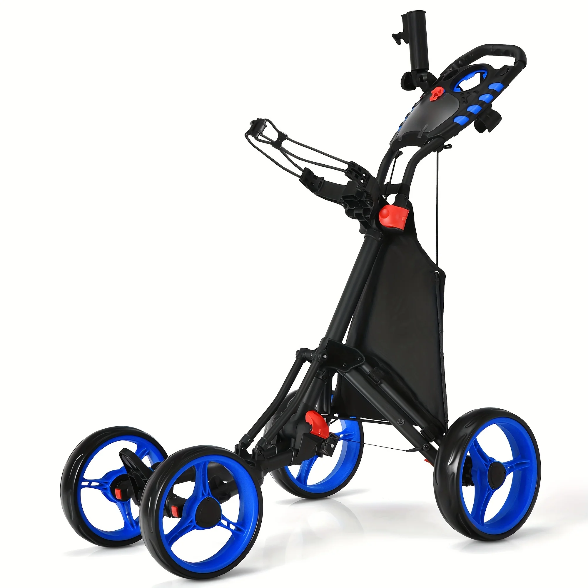 PGAST 4-Wheeled Golf Push Cart-Compact Folding Design, Adjustable Handle, Built-in Scoreboard-Accessories Bag Included, Ideal for Golf Enthusiasts - Curated Treasures Market