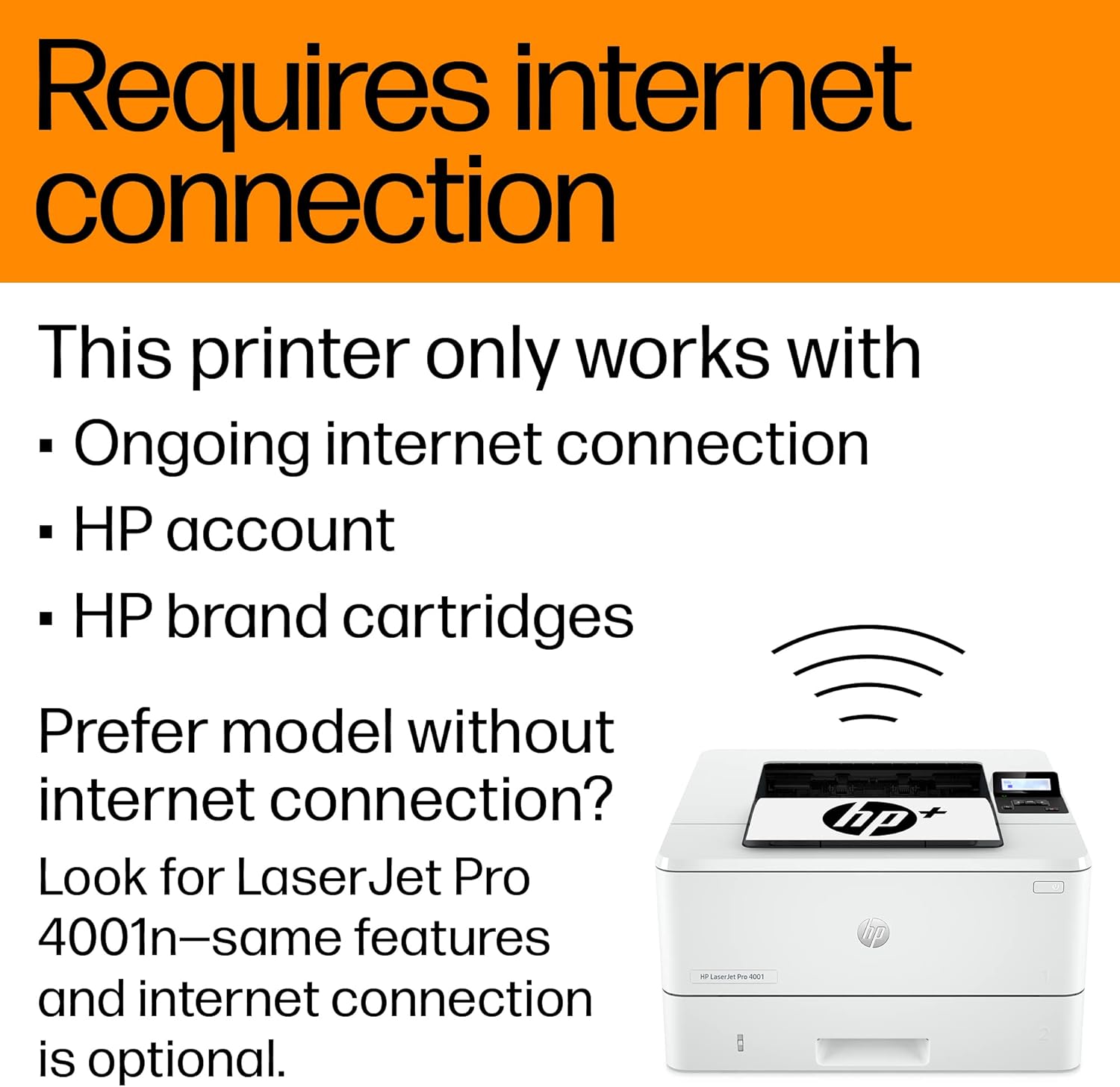 HP LaserJet Pro 4001ne Black & White Printer with HP+ Smart Office Features