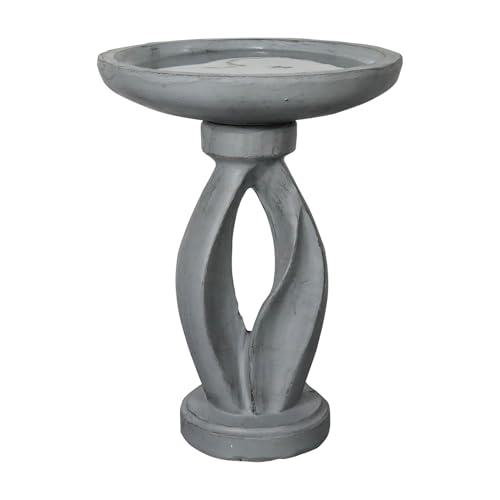 SunJet 25.5 Inch Heigh Wood-Look Concrete Bird Bath with Decorative Faux Bird – birdbath Rustic & Long-Lasting Design, Enhances Garden, Patio, Yard, Lawn Décor