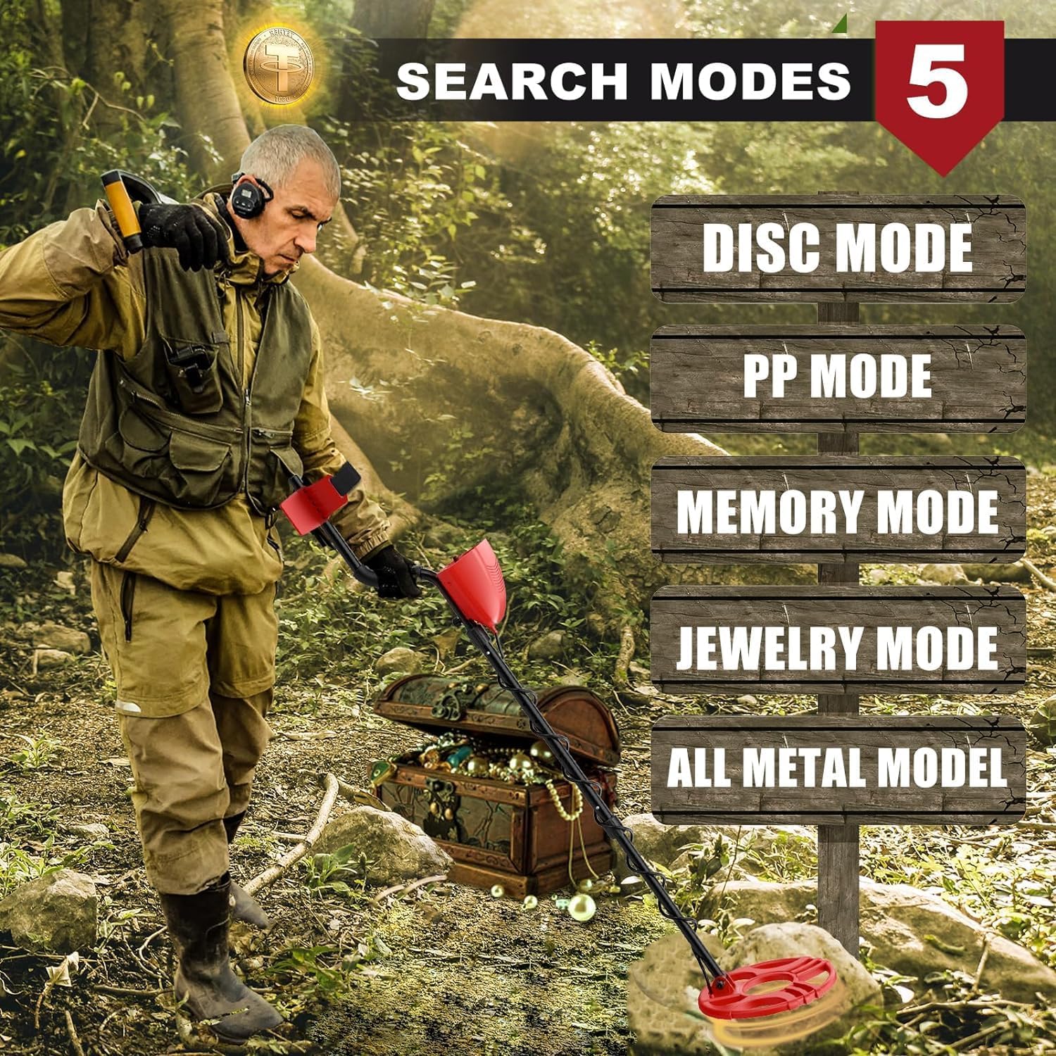 Metal Detectors for Adults Waterproof - Professional Higher Accuracy Gold Detector with LCD Display，5 Mode，Advanced DSP Chip 12" Coil Metal Detectors - R3040