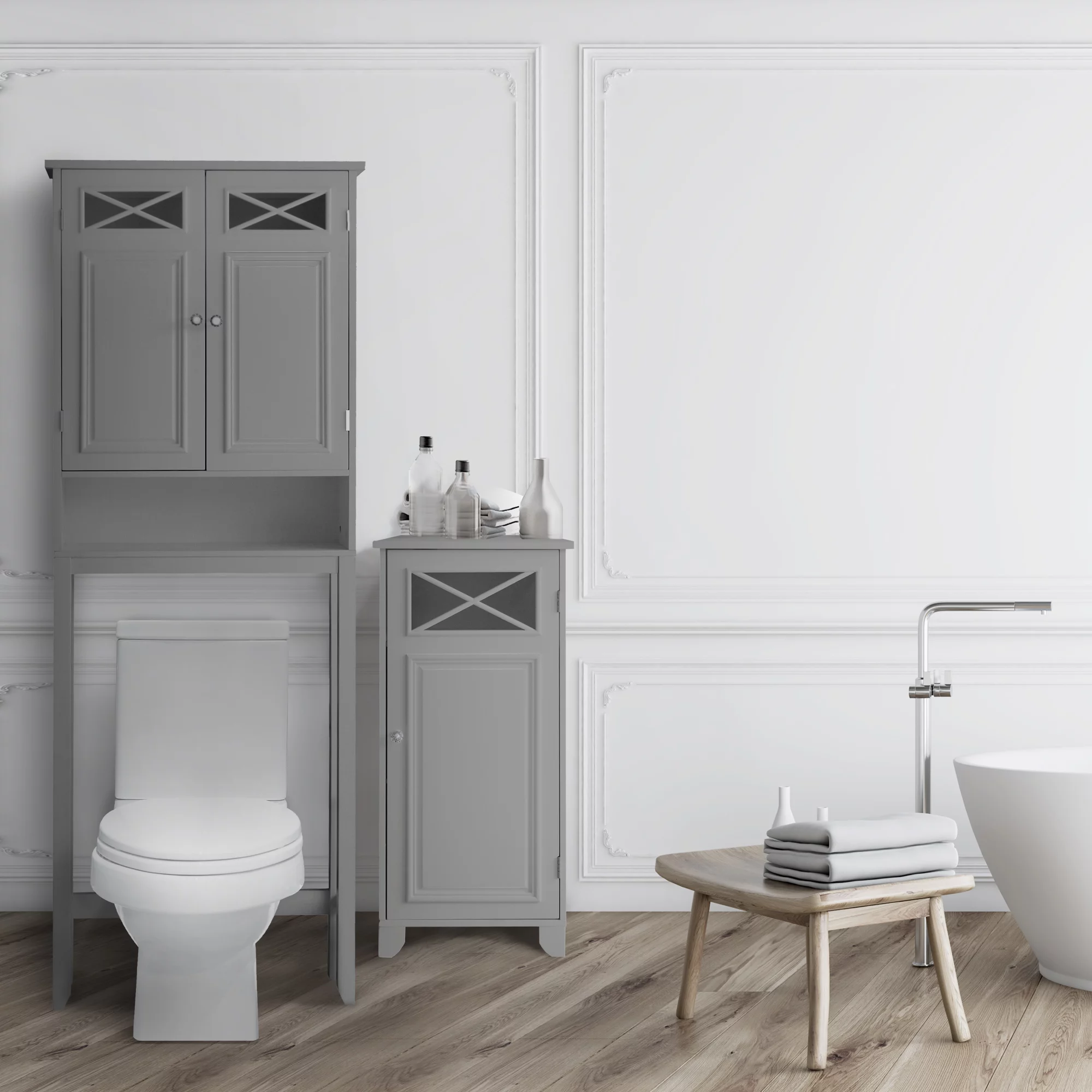 Teamson Home Dawson Contemporary Wooden Over-the-Toilet Storage Cabinet with 2 Doors, Gray