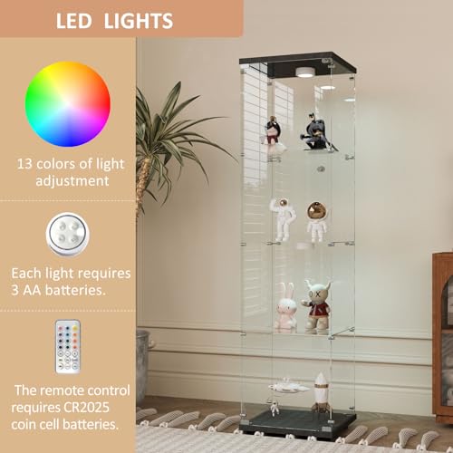 Two-Door Glass Display Cabinet 4 Shelves with Door, Floor Standing Curio Bookshelf for Living Room Bedroom Office, 64.7"*31.7"*14.3", White