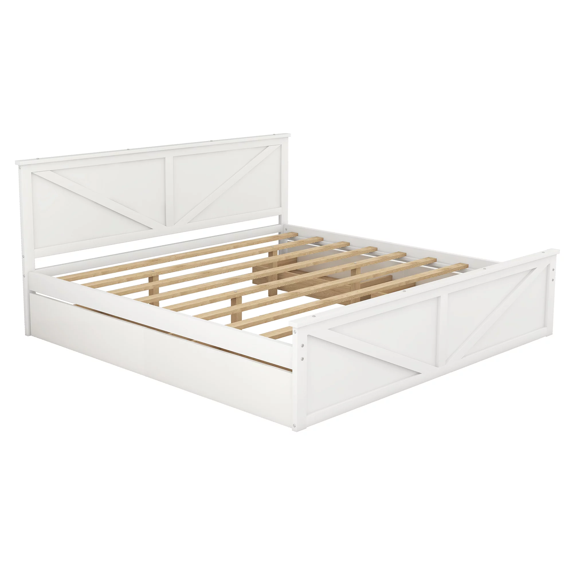 iRerts King Bed Frame with Headboard, Solid Wood King Platform Bed Frame with Storage Drawers, Slats Support and Support Legs, Modern King Size Bed Frame No Box Spring Needed for Bedroom, White
