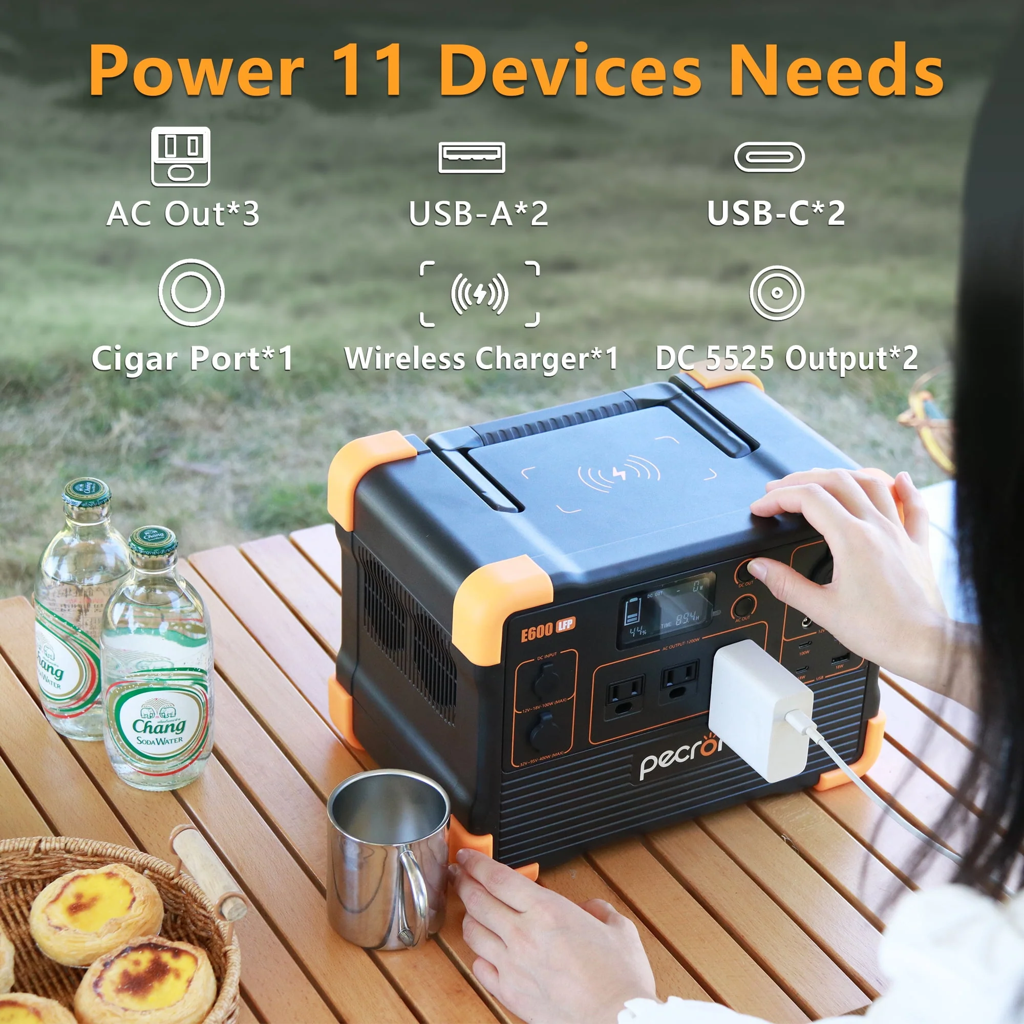 PECRON E600LFP Portable Power Station 614Wh/1200W Portable Generator LiFePO4 Battery Solar Generator for Camping RV Home Backup Outdoor Emergency