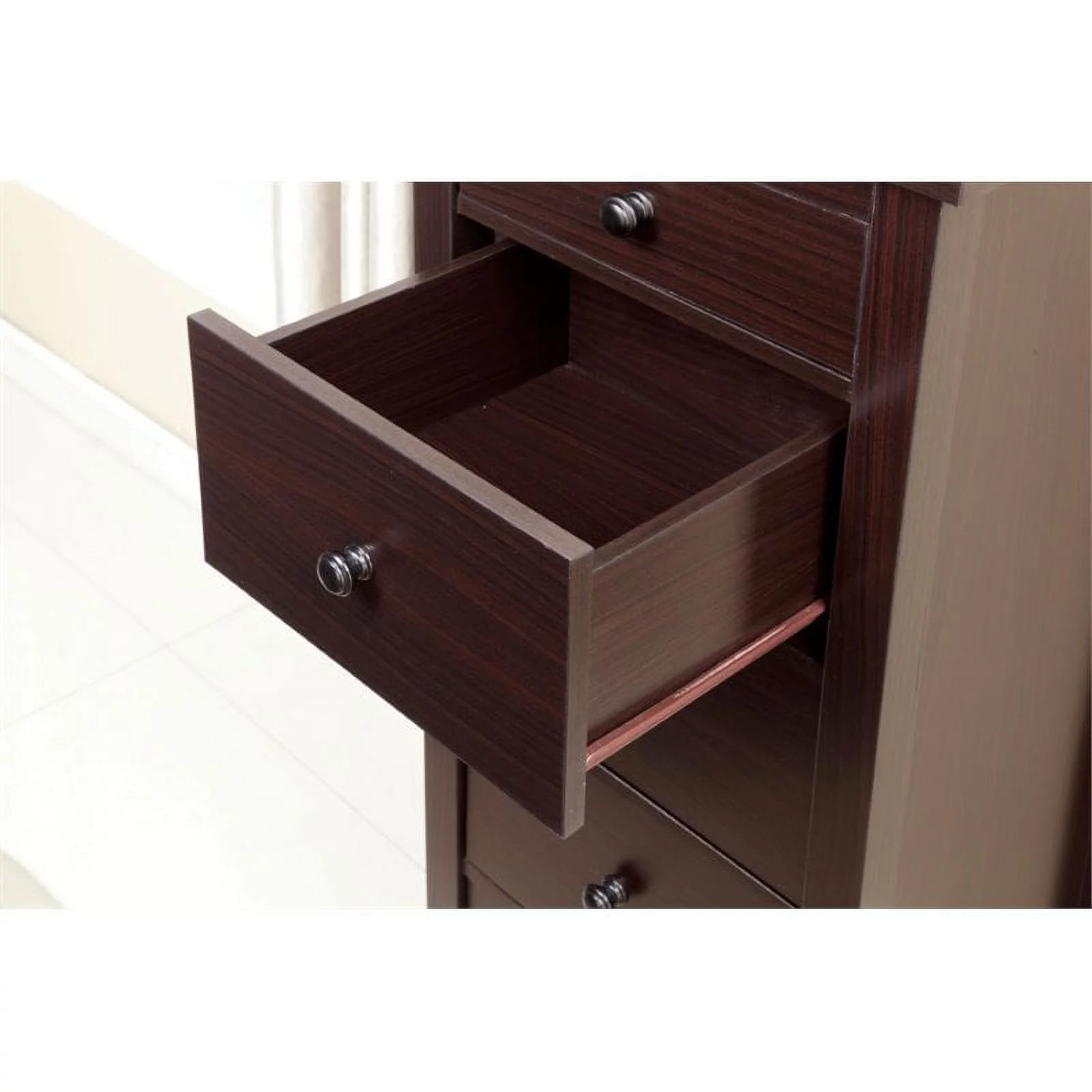 Bowery Hill Transitional 5 Drawer Lingerie Dresser Chest in Espresso Brown
