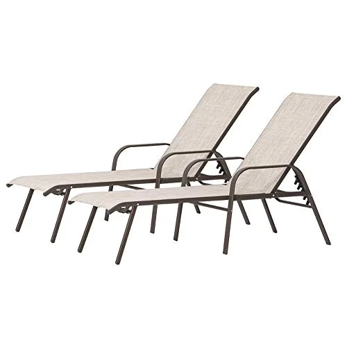 Crestlive Products  Outdoor Adjustable Chaise Lounge Chairs (Set of 2) Beige Fabric, Brown Frame