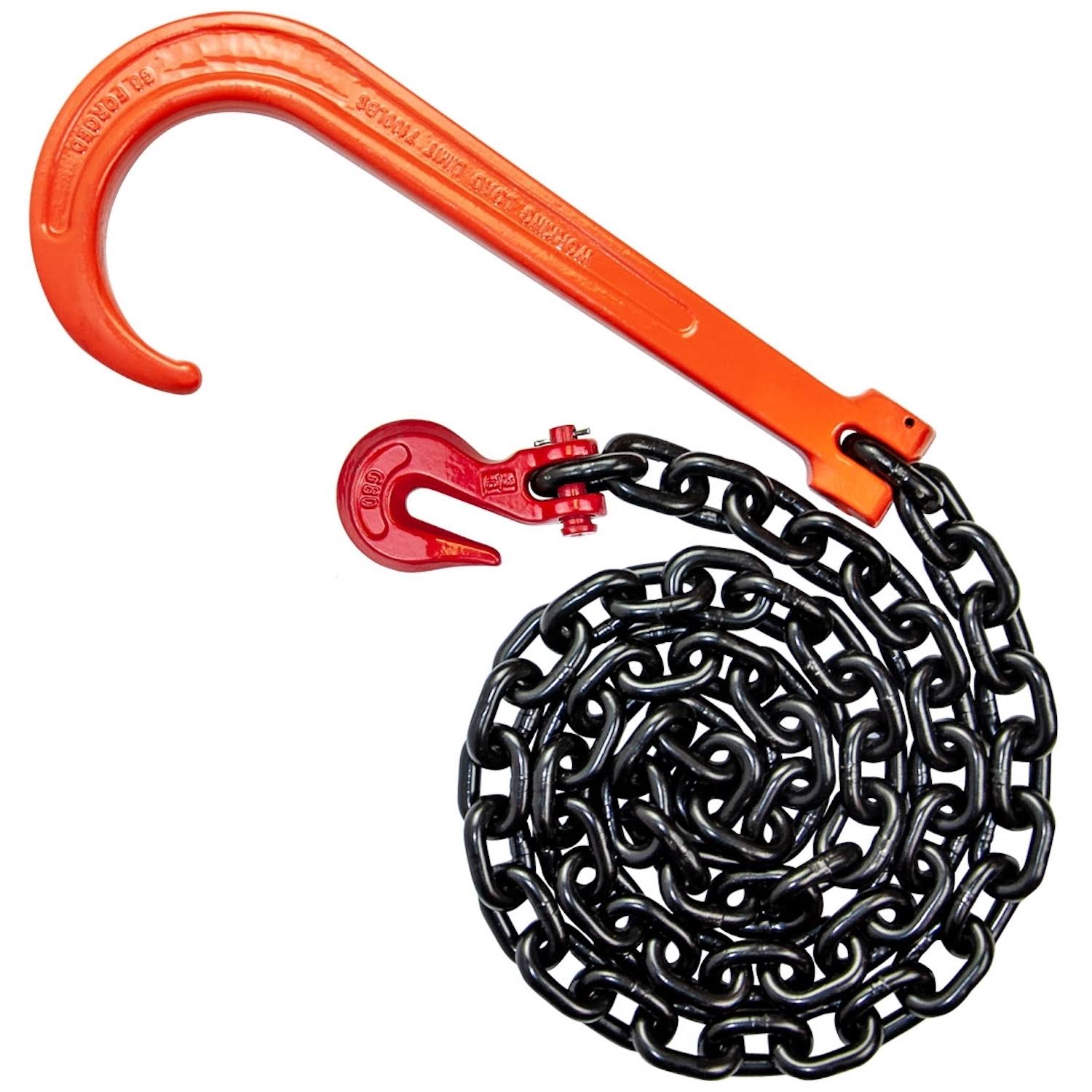 Vulcan Alloy Tow Chain with Forged Long J Hook - Grade 80 - 3/8 inch x 6 Foot - ProSeries - 7,100 Pound Safe Working Load TC-6TG