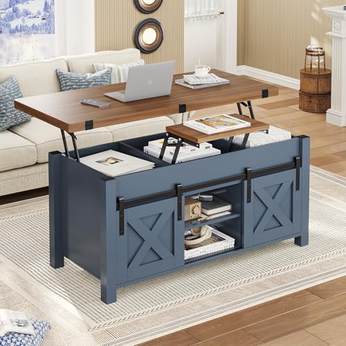 SEDETA Lift Top Coffee Table, 4 in 1 Multi-Function Convertible Coffee Tables with Storage and Hidden Compartment, Farmhouse Coffee Table Converts to Dining Table for Living Room, Grey