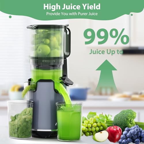 Juicer Machines,Aeitto Cold Press Juicer with 5.3“ Extra Large Feed Chute for Whole Fruits & Vegetables, Juice Extractor Machine, Self Feeding, Easy to Clean, High Juice Yield, Black
