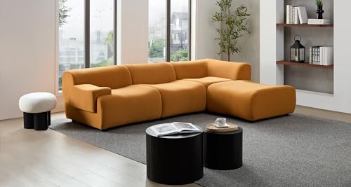 135" Curved Sectional Sofa with Left Chaise Longue,Modern Boucle Fabric Upholstered Modular Cloud Couch with Two Throw Pillows,Oversized 6-Seat Sofa for Living Room,Bedroom,Apartment,Beige