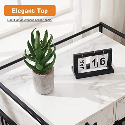 MCombo Furniture Style Dog Crate, Wooden Dog Crate End Table, Double Doors Dog Kennel with Storage Drawers, 0649 (White)
