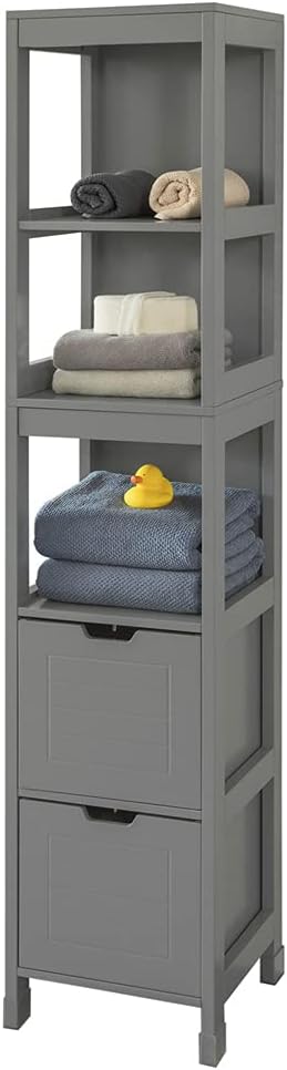 Haotian FRG126-W, White Floor Standing Tall Bathroom Storage Cabinet with Shelves and Door, Linen Tower Bath Cabinet, Cabinet with Shelf