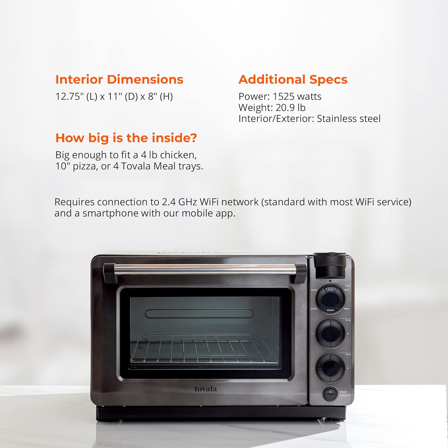 Tovala Gen 2 Smart Steam Large Countertop WiFi Oven | 5 Mode Programmable Oven and Smartphone Controlled | Toast, Steam, Bake, Broil and Reheat | Black & Stainless Steel Convection and Toaster Oven