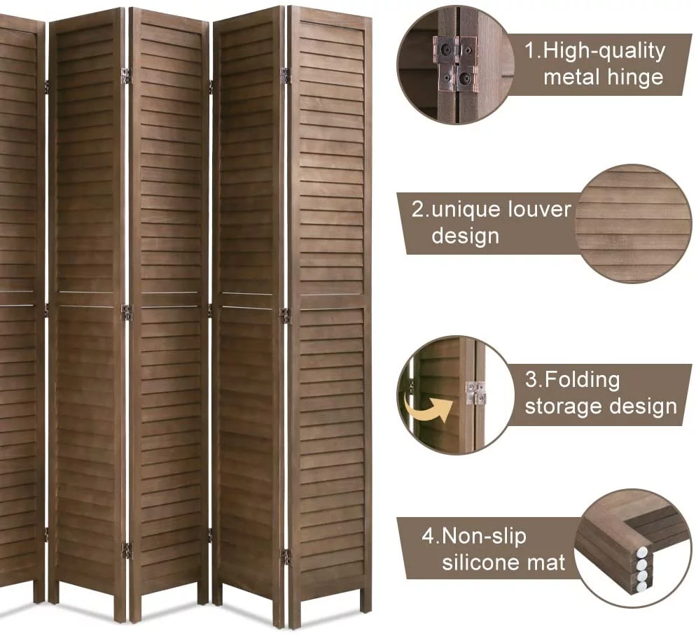 FDW Wood 6 Panel Room Divider Privacy Screen, 69" Tall, Light Brown