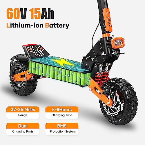 Electric Scooter for Adults High Power 2800W/5600W Dual Motors Top Speed 32/52 MPH, 60V 15/30Ah Battery 35/60 Miles Range 11" Off-Road Tire Sport E-Scooter with Seat