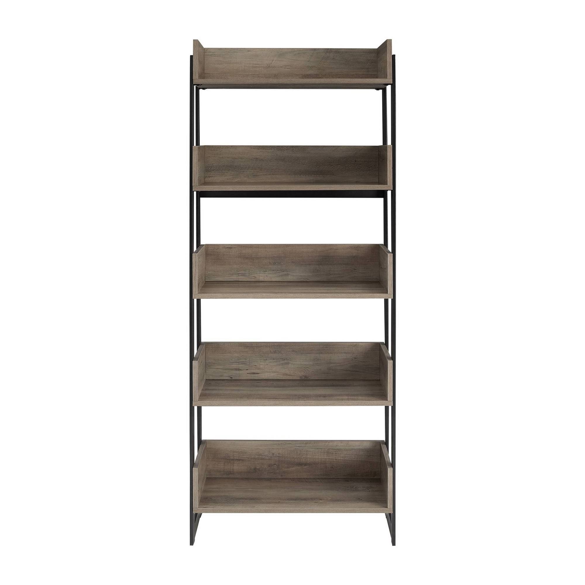 64x22 Remington Modern Industrial Box Shelf Bookcase Gray Wash - Saracina Home